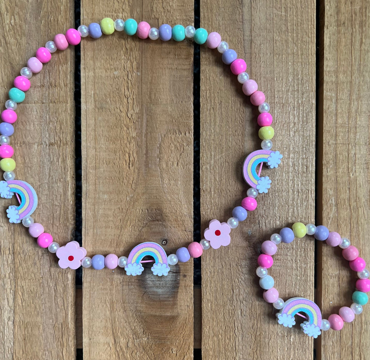 Wooden Rainbow Necklace Set