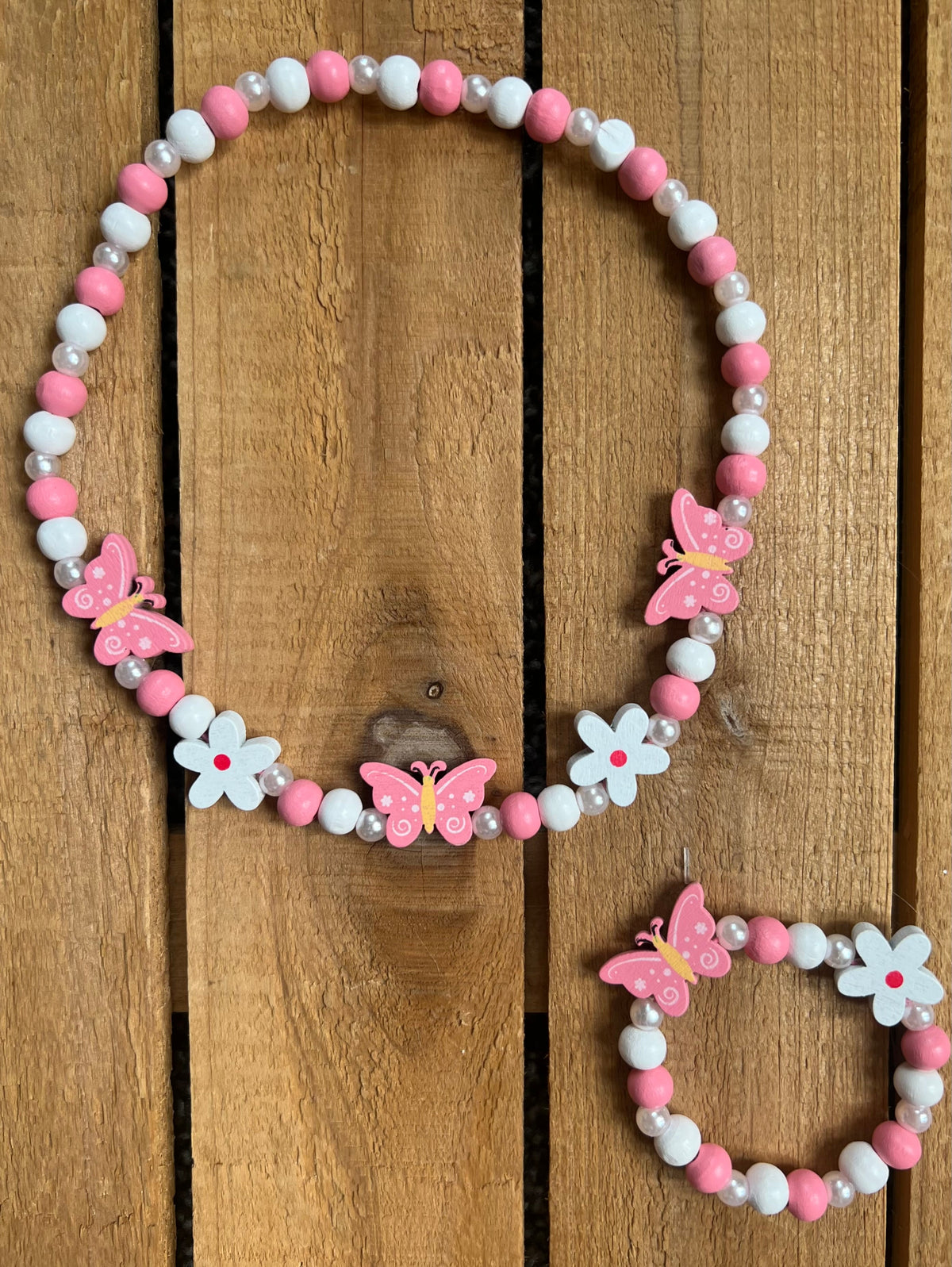 Wooden Butterfly and Daisy Necklace Set