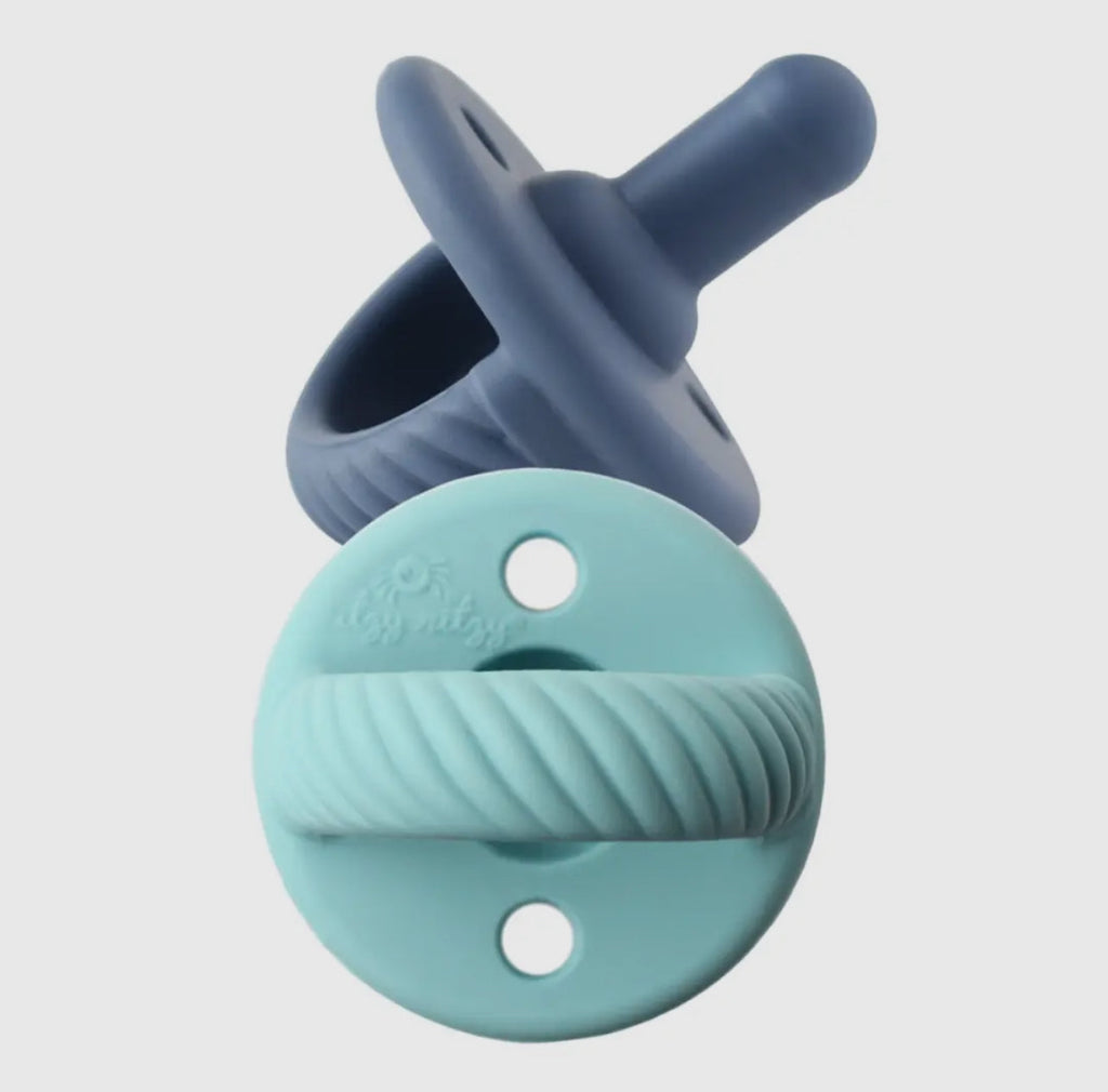 Sweetie Soother Pacifier Sets- Robin's Egg Blue & Navy Cables (0-6 months)