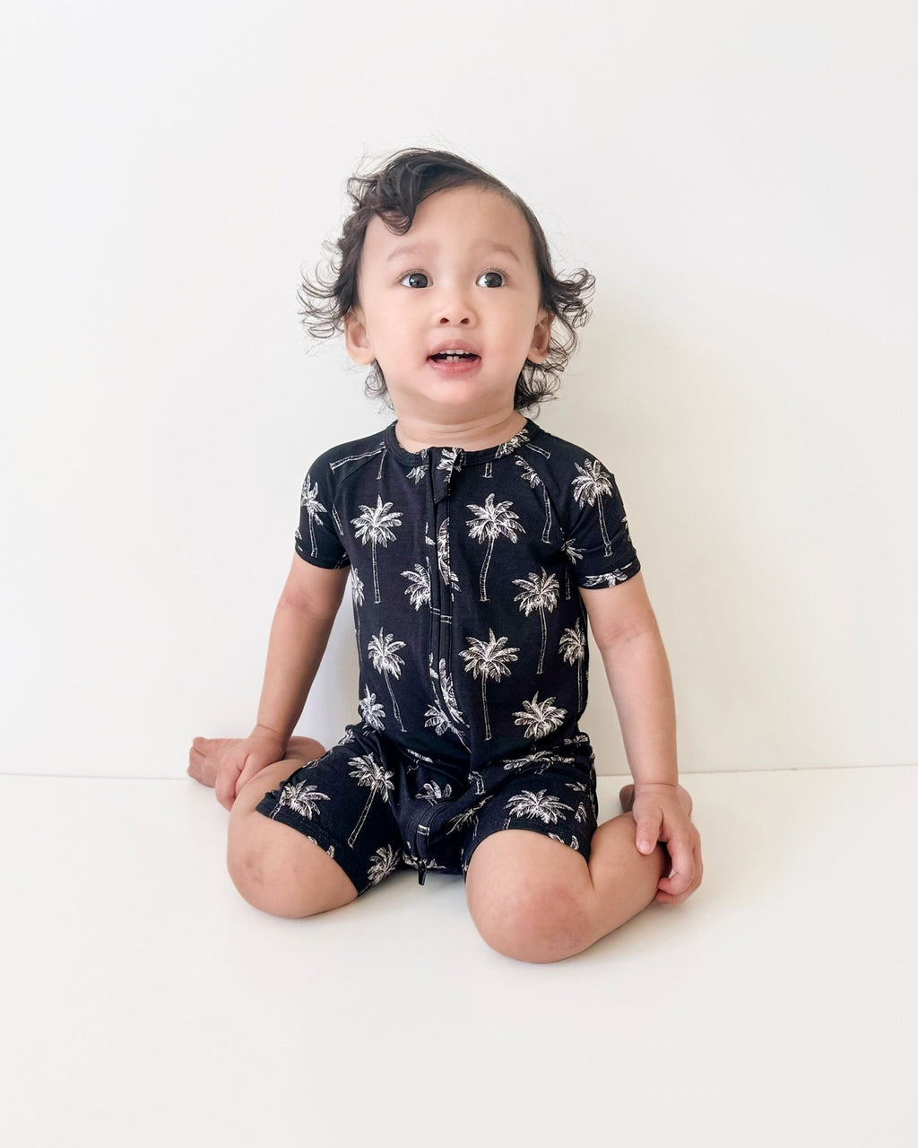 Bamboo Shorty Romper  | Palm Style Black