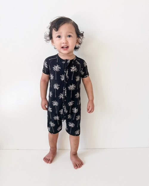 Bamboo Shorty Romper  | Palm Style Black