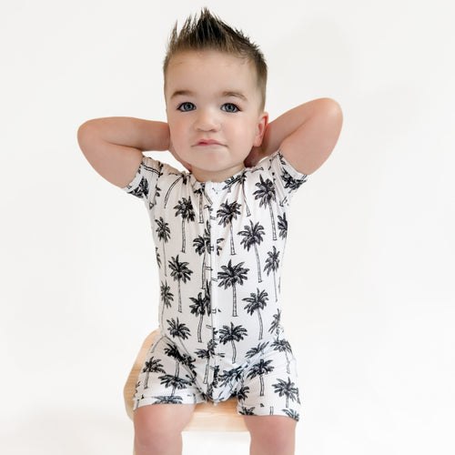 Bamboo Shorty Romper  | Palm Style White