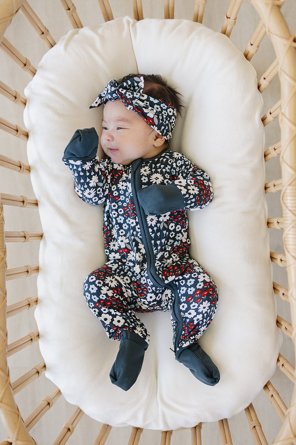 Americana Floral Ribbed Bamboo Zipper