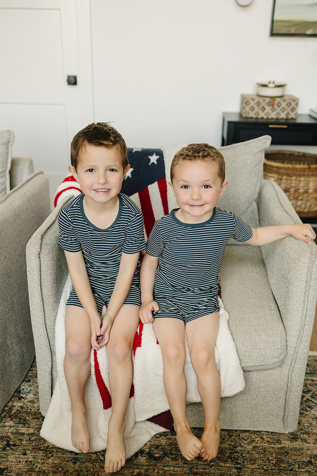 Navy Stripes Ribbed Bamboo Cozy Short Set